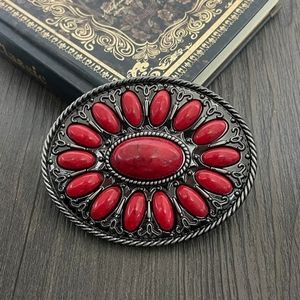 New red stone belt buckle